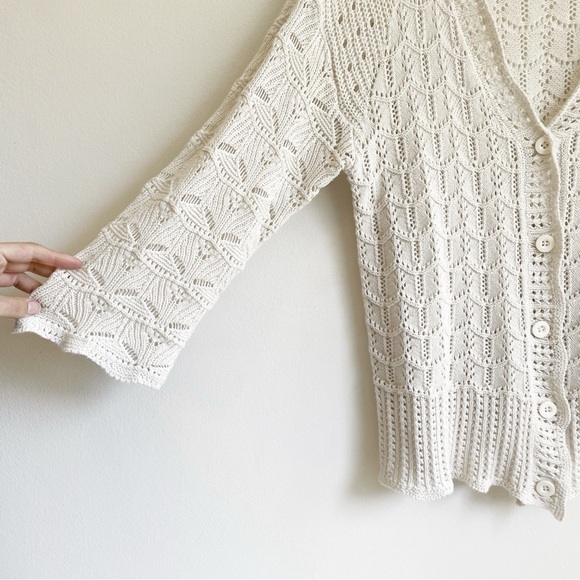 Lane Bryant cottagecore coastal beachy cardigan open knit crochet button 10/12 - Picture 9 of 9